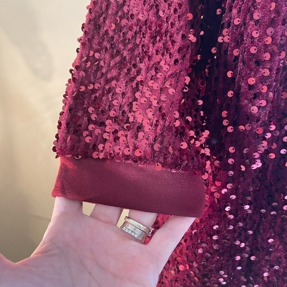 NWOT, plus size dressy 3/4 sleeve, long tunic style blouse. Red sequin. 3X - Picture 3 of 7